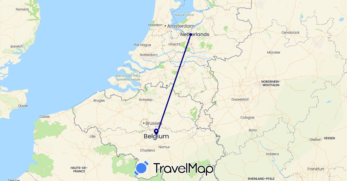 TravelMap itinerary: driving in Belgium, Netherlands (Europe)